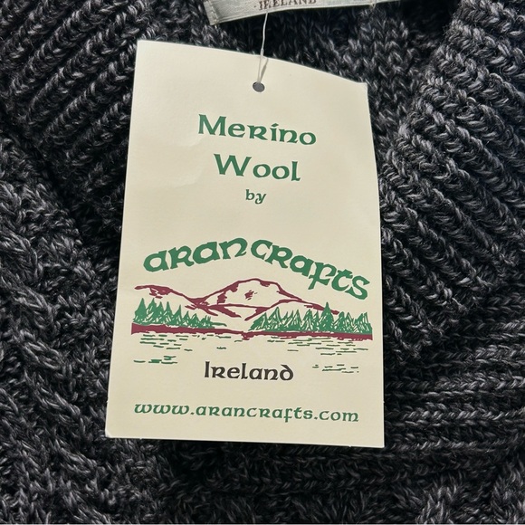 New Aran Crafts Men's Gray Merino Wool Shawl Collar Cable Knit Sweater - XXL - Picture 9 of 10